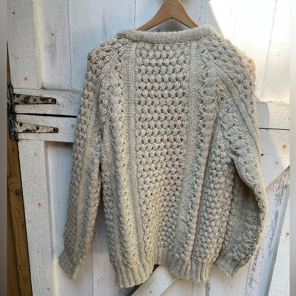 Irish wool vintage fisherman sweater in oatmeal - Picture 6 of 6